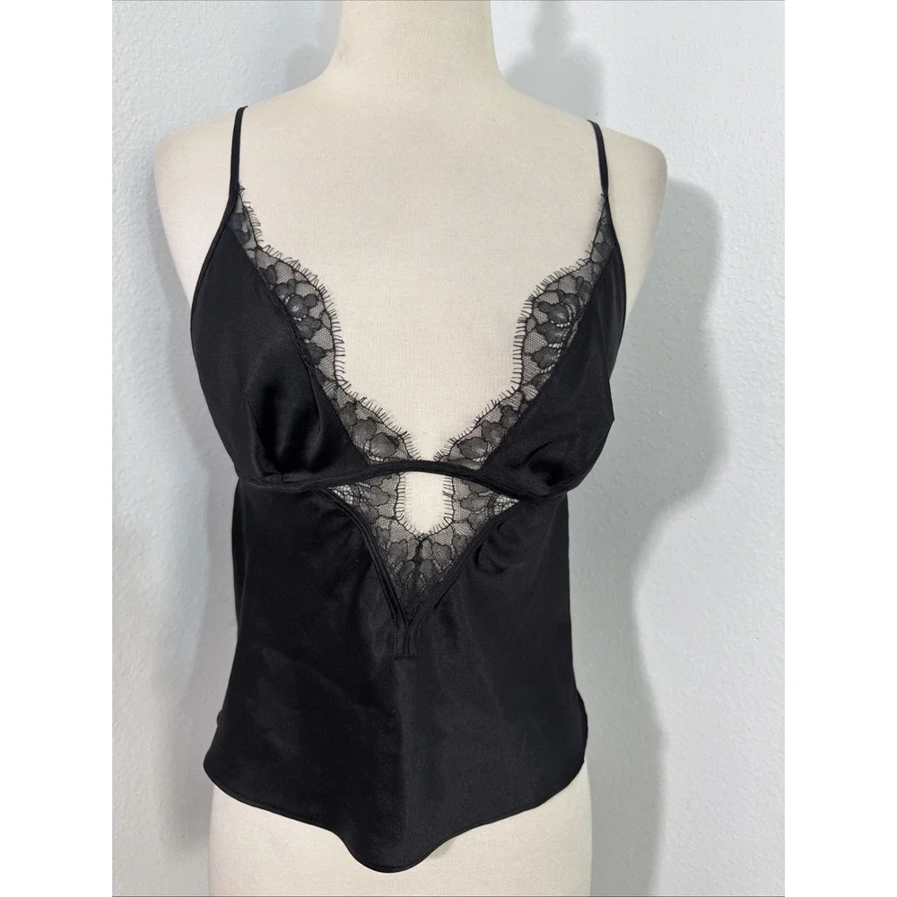 Victorias Secret Cami Top‎ Women S/P Black Satin Babydoll Lingerie Romantic Y2k